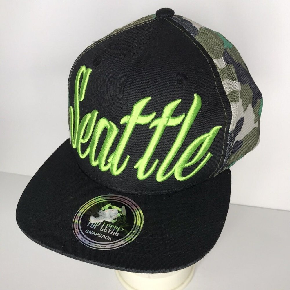 Seattle Washington Tourist Black Camo Camouflage Snapback Adjustable Hat
